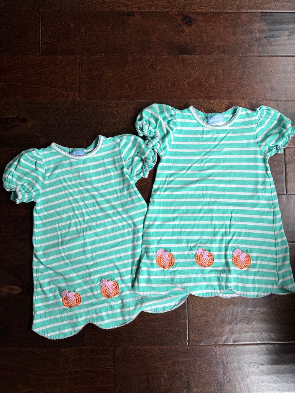 TWIN 3T Girls Mint Green & White Striped Pumpkin Dresses - Fall and October